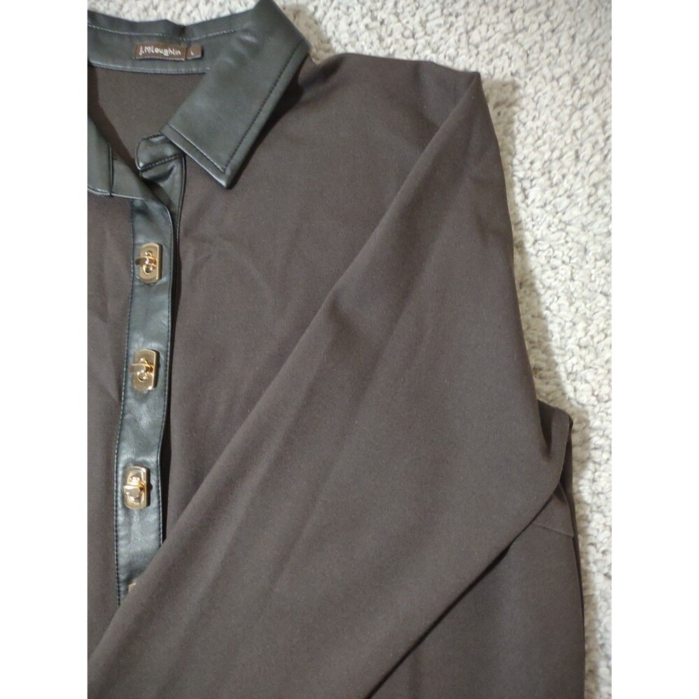J McLaughlin Nadine Top Sz M Brown Faux Leather Collar Contemporary Stretch - Picture 2 of 16